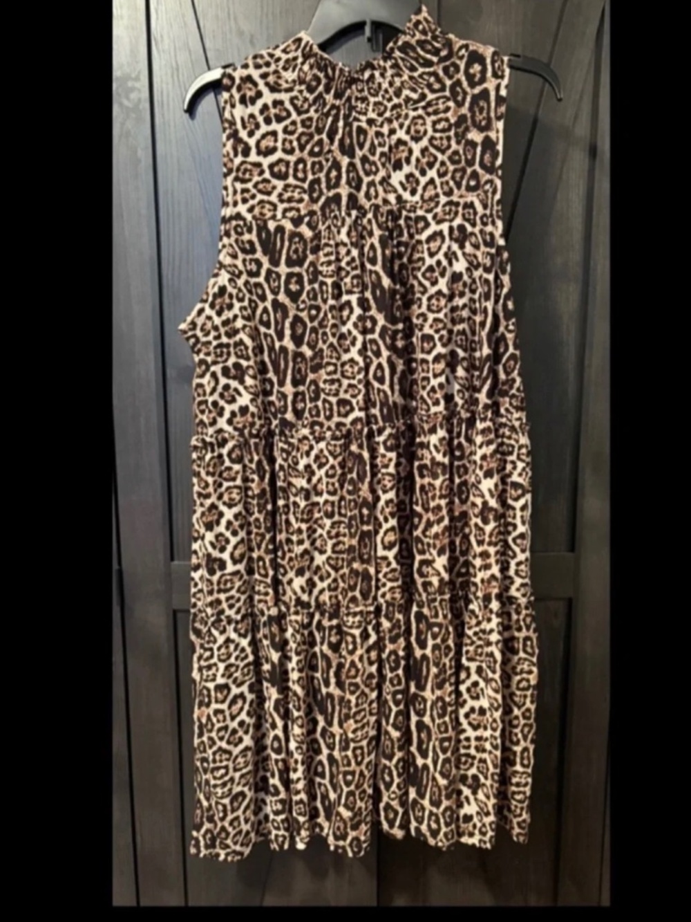 Siren Lily Leopard Print Tiered Dress with High Neck 3X plus